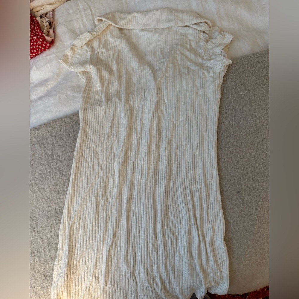 Reformation Cream Button-Up Ribbed Dress - Picture 3 of 4